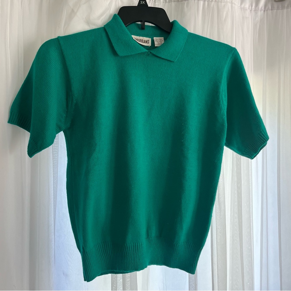 Women’s Size Medium Y2K Green Vintage Shirt Collard Suburbans Costume Top